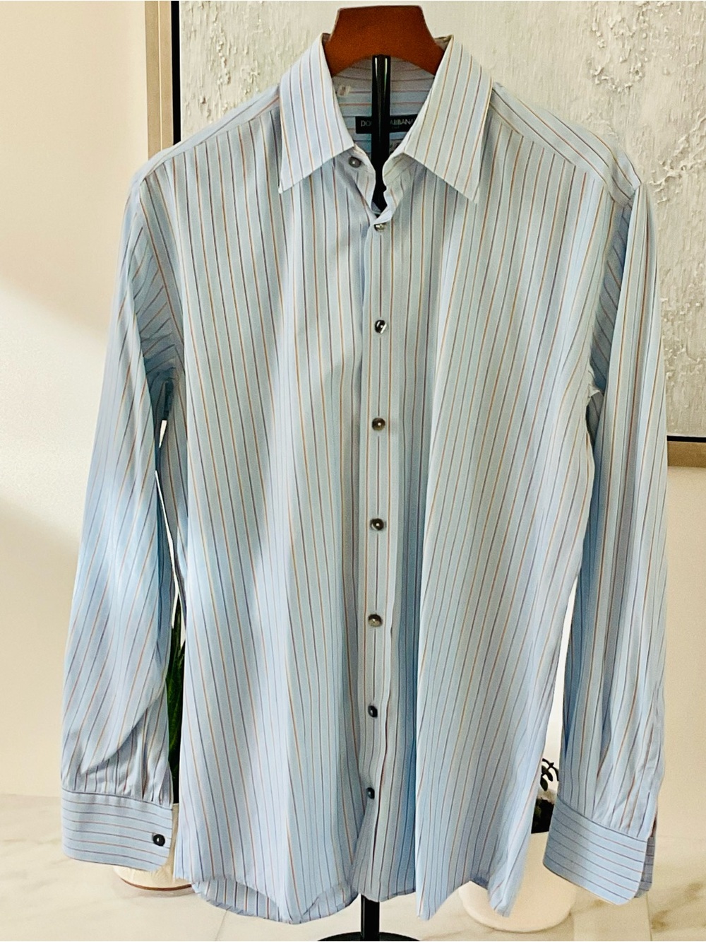 Dolce & Gabbana Mens Tailored Fit Slim Striped Button Down Dress Shirt
